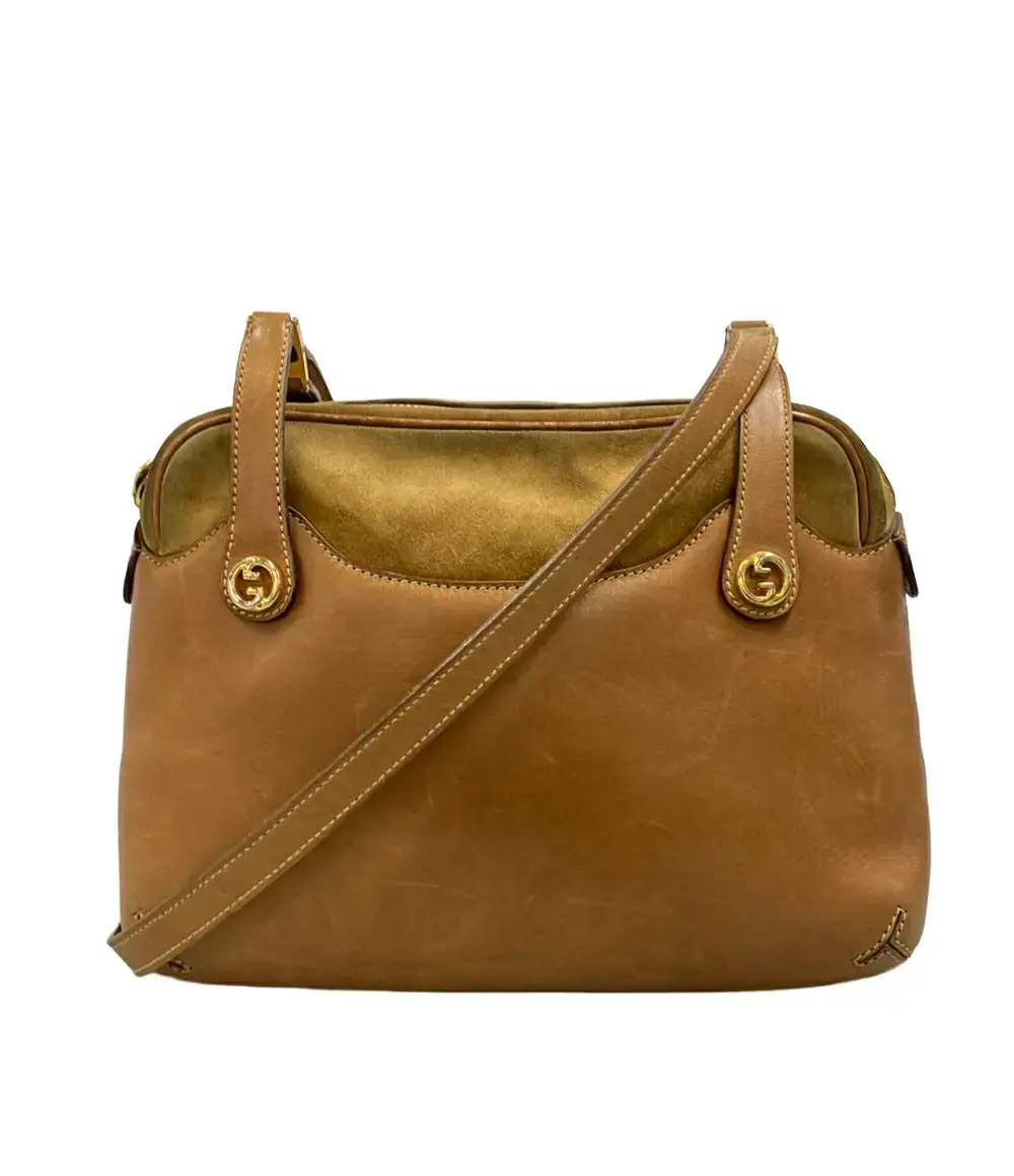 Gucci Vintage Interlocking G Leather Crossbody Bag Brown